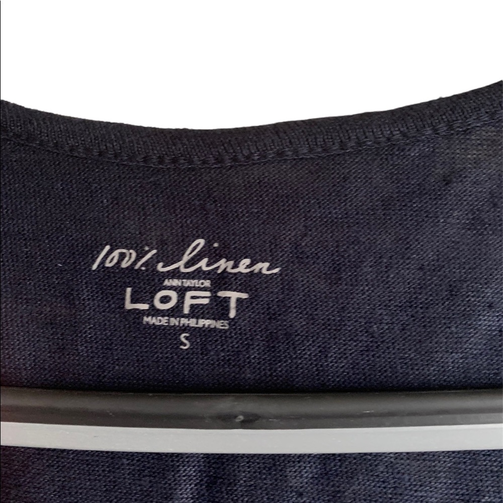 Ann Taylor LOFT 💯 Linen Cap Sleeve Top Navy size S ~ EUC - Picture 4 of 4